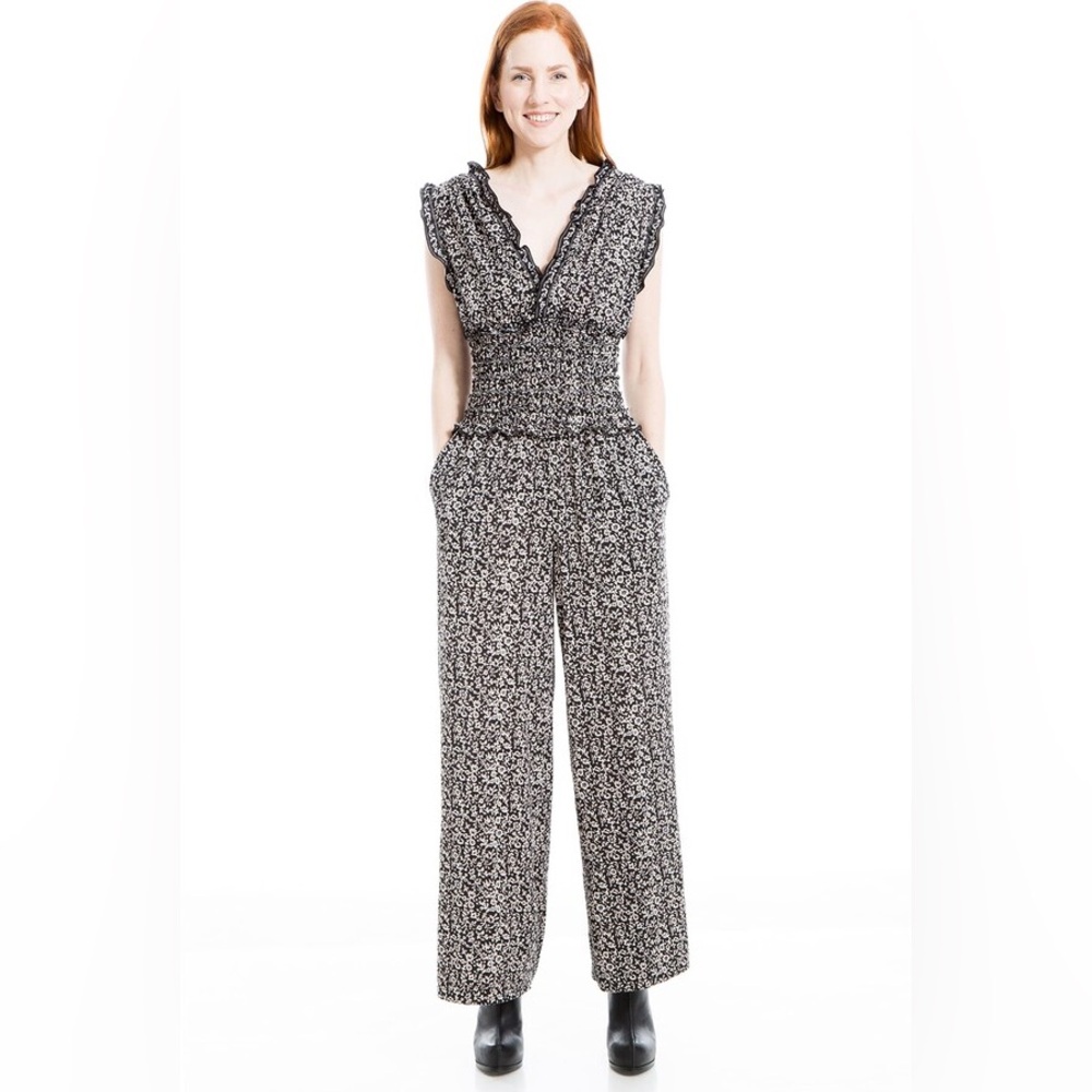 Max Studio Women's V-Neck Smocked Waist Jumpsuit